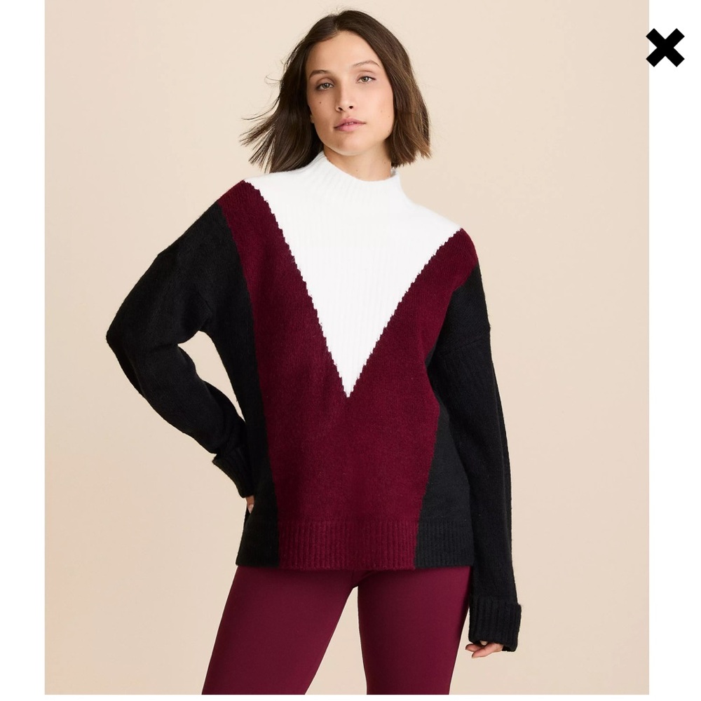 Loft Lou & Grey Colorblock Mock Neck Sweater in Wine, Black & White